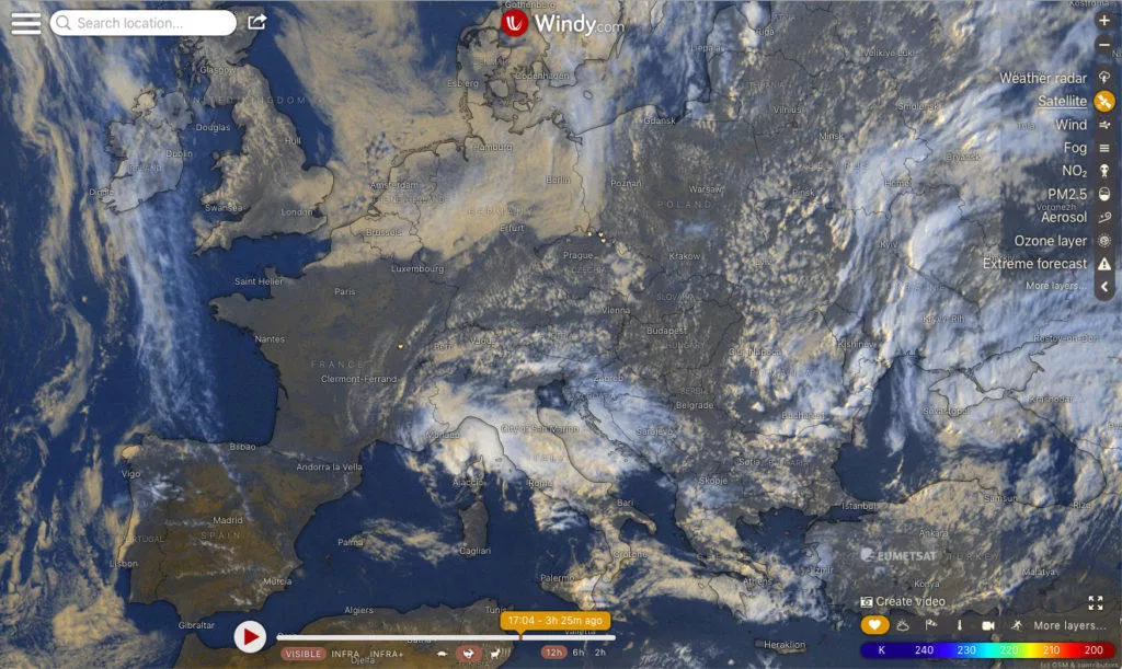 Windy aktuální vývoj oblačnosti