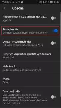 Youtube - tmavý režim