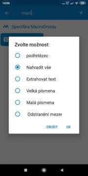 Automatizace - stáhnout z YouTube - Akce nahradit text nastavení