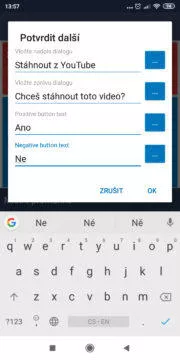 Automatizace - stáhnout z YouTube - Akce text