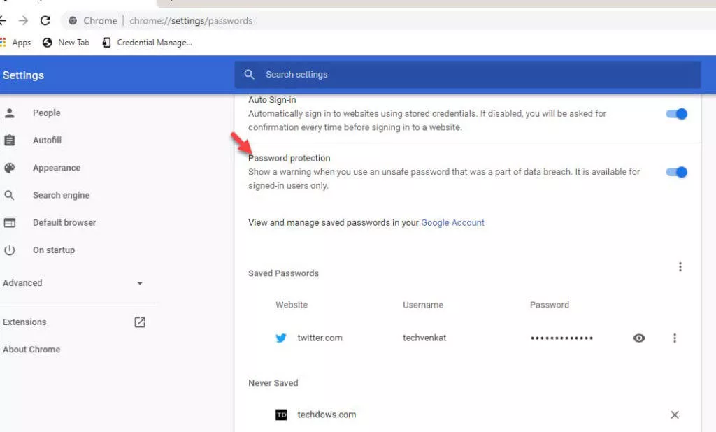 google chrome upozornění heslo