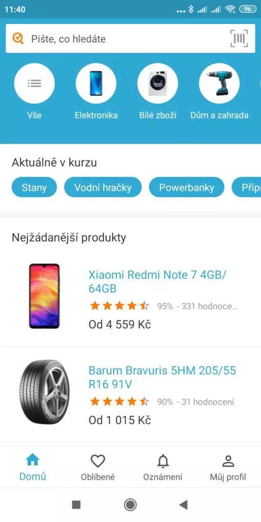 Hlavní stránka aplikace Heureka