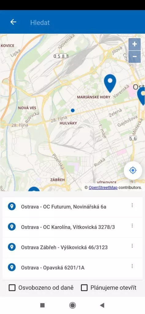 Poloha prodejen PEPCO