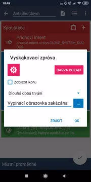 Zablokovat vypínací obrazovku - vyskakovací okno nastavení