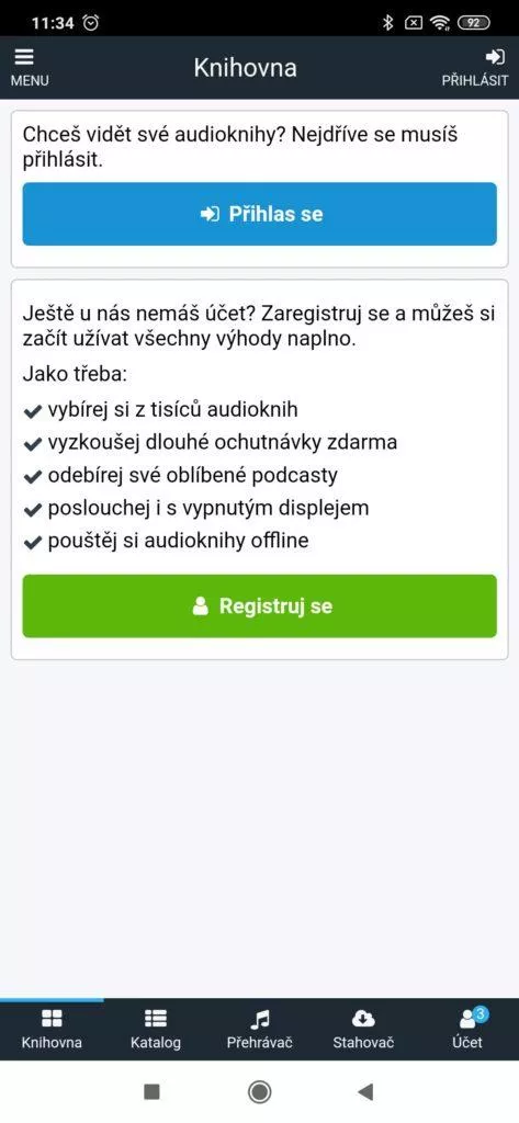 Audiolibrix - přihlášení, nebo registrace