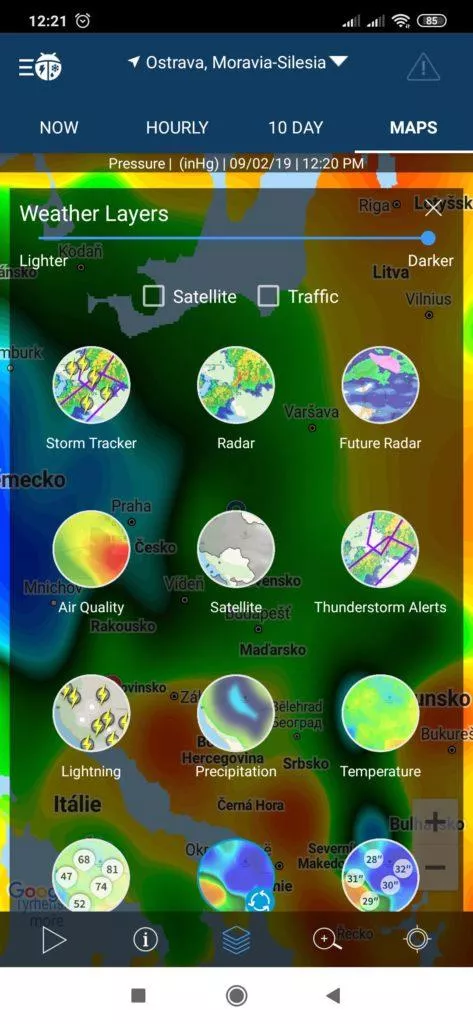 Nabídka map WeatherBug
