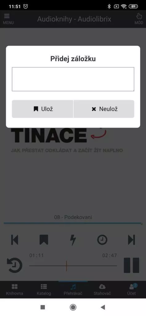 Přidání záložky