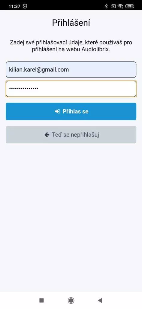 Přihlášení e-mailem a heslem
