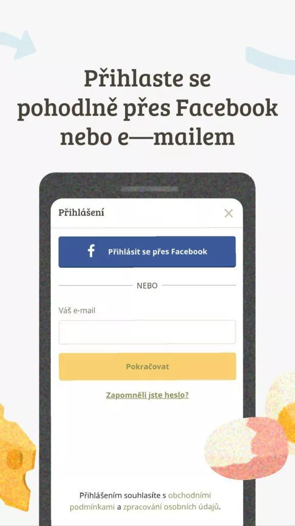 Přihlaste se Facebookem či e-mailem