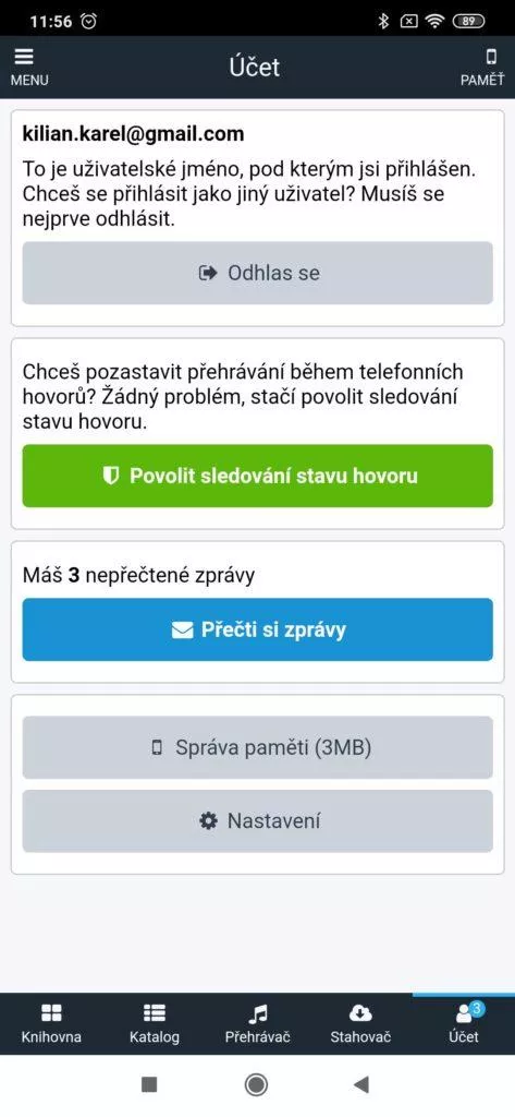 Sekce Účet