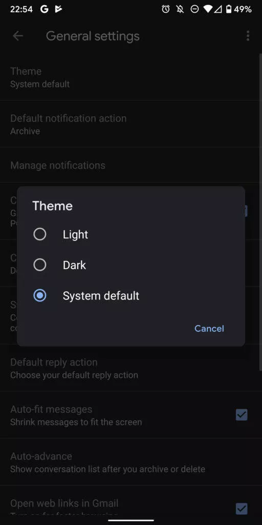 tmavy rezim pro gmail android