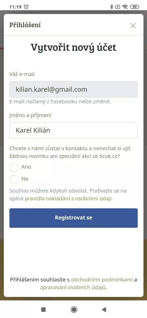 Vytvoření účtu Scuk.cz