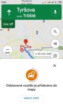 události v google mapách odstavené vozidlo