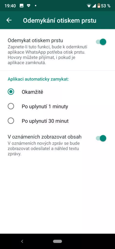 whatsapp zabezpečení
