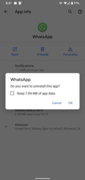 data aplikací Android 10 WhatsApp