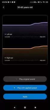 nastavení zvuku v MIUI 11 profil od 30 do 60 let