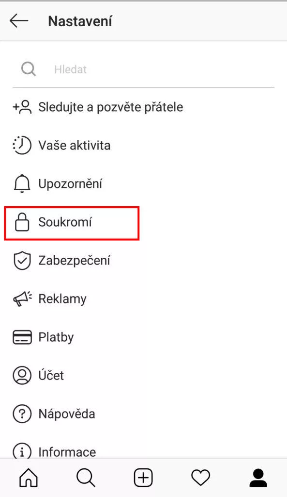 soukromý profil