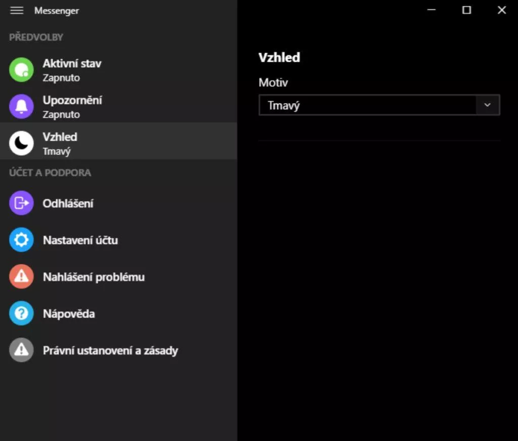 tmavý režim pro Messenger ve Windows screen 3