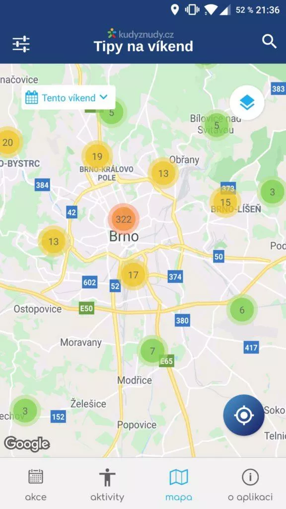 aplikace Kudy z nudy tipy na vikend mapa