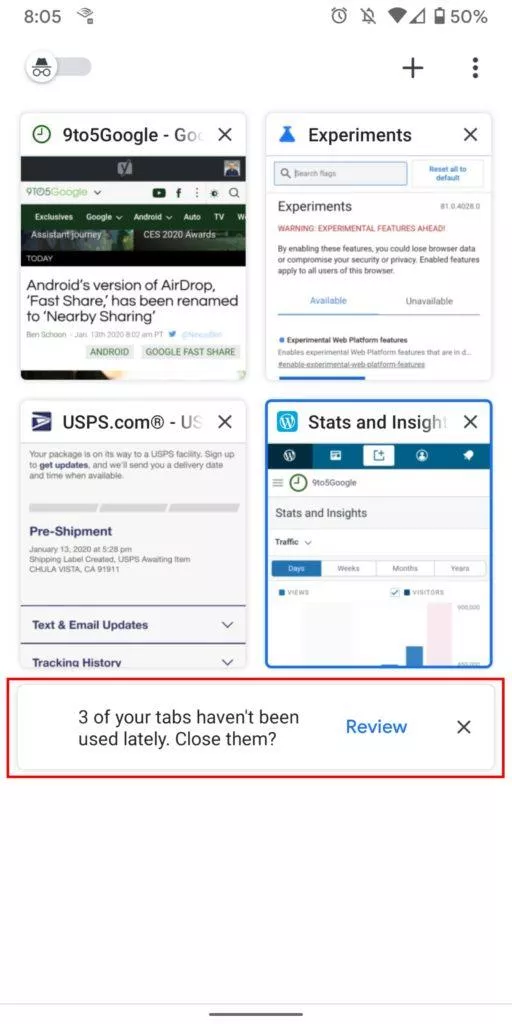 Chrome doporučení zavírání karet screen 1