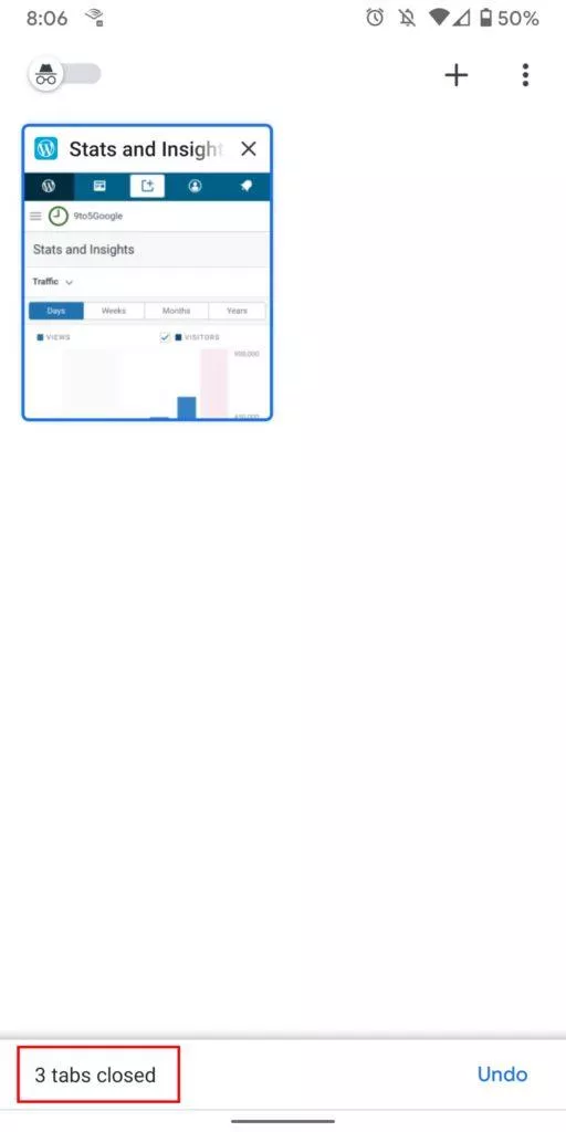 Chrome doporučení zavírání karet screen 3