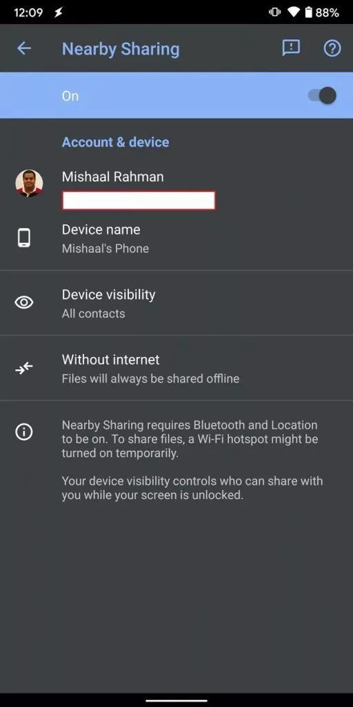 Fast Share Nearby Sharing screen 2
