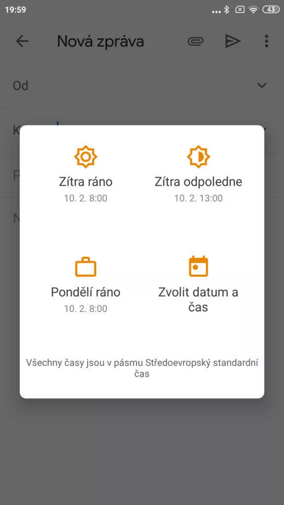 čas odeslání pošty gmail