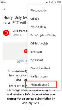 export e-mailu do ukoly google