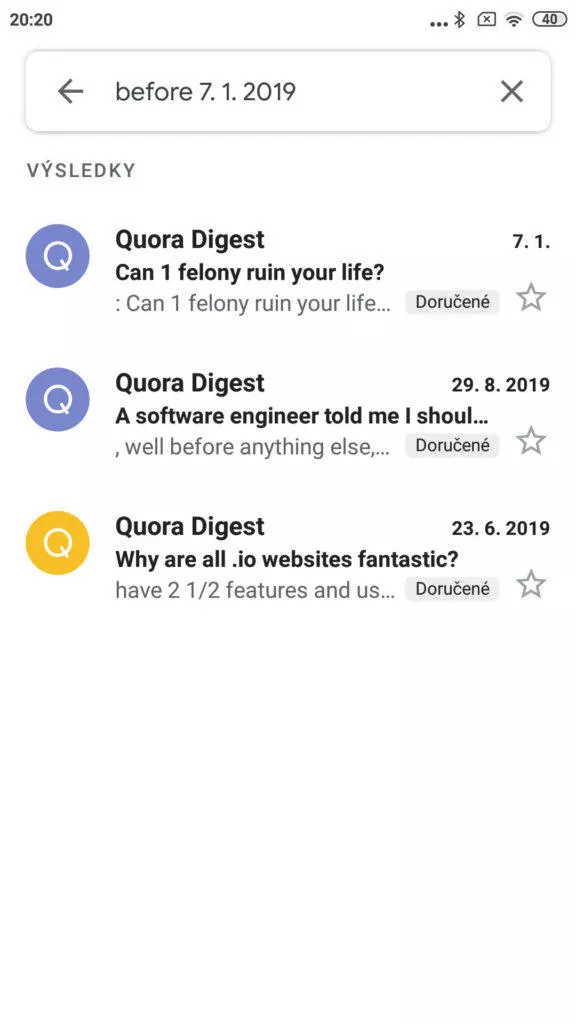 filtr vyhledávání gmail