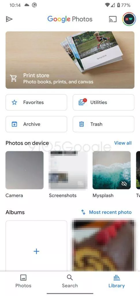 Fotky Google redesign menu screen 2