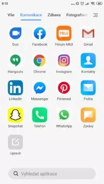 jak zapnout nabídku aplikací Xiaomi výsledná nabídka