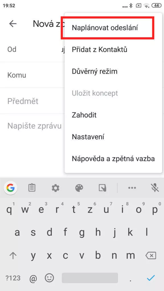 plánování odeslání e-mailu gmail