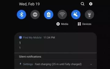 Samsung chyba Find My Phone screen