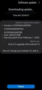 Samsung Galaxy A70 Android 10 update