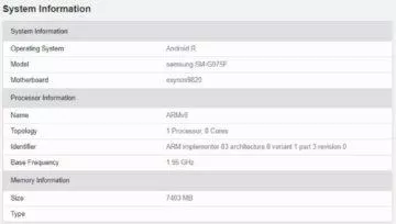 Samsung Galaxy S10 plus Android 11 GeekBench test