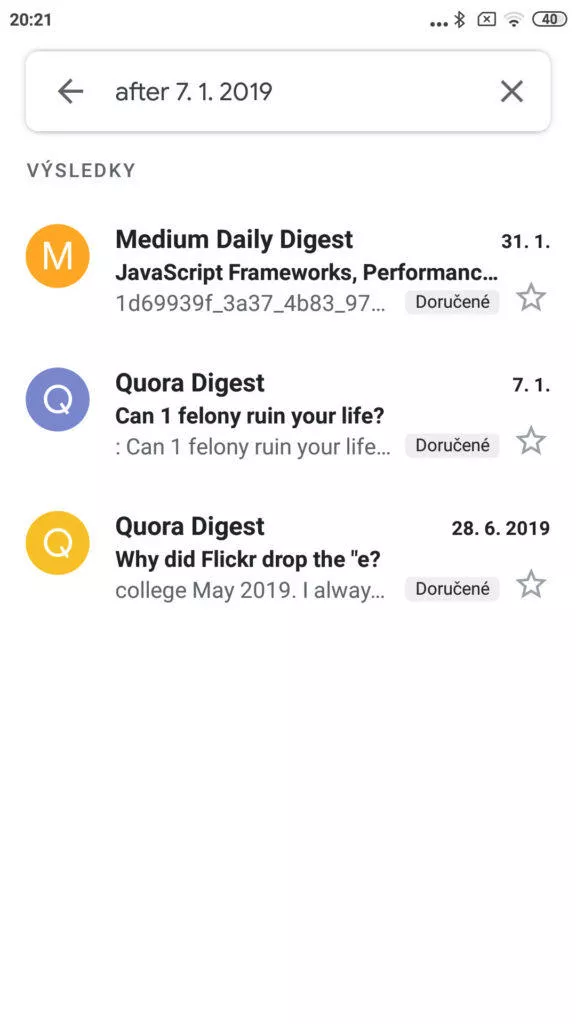 vyhledávání gmail