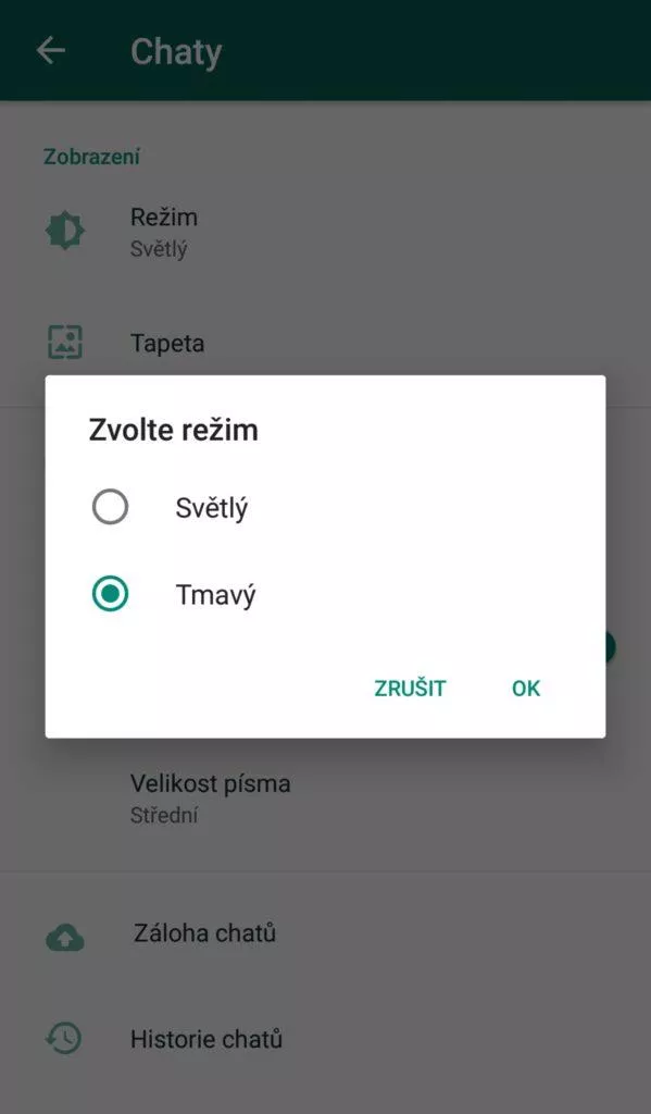 WhatsApp beta tmavý režim návod screen 2