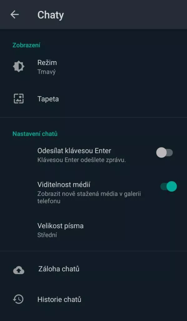 WhatsApp beta tmavý režim návod screen 3