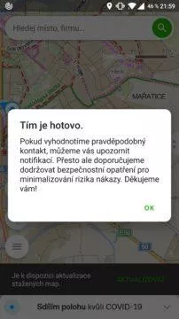 Mapy.cz koronavirus sledování screen 2