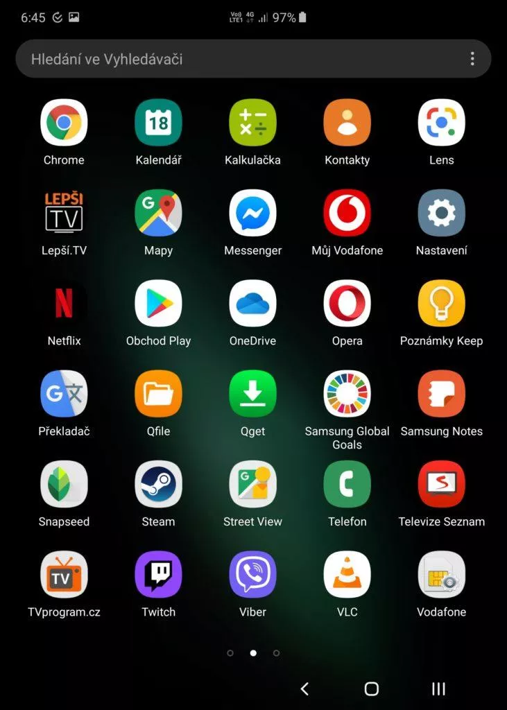 samsung galaxy fold hlavni displej aplikace