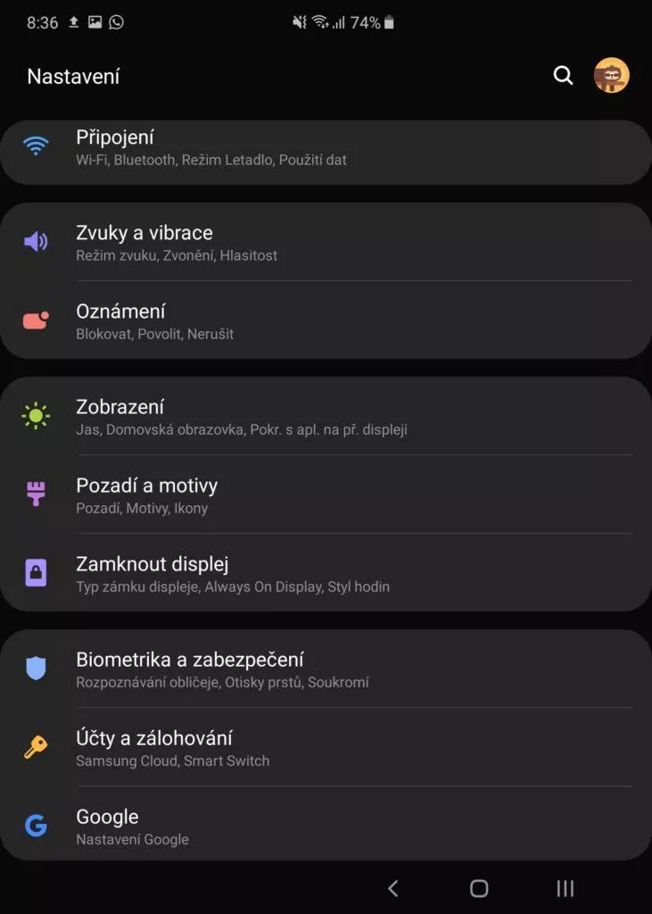 samsung galaxy fold hlavni displej nastaveni