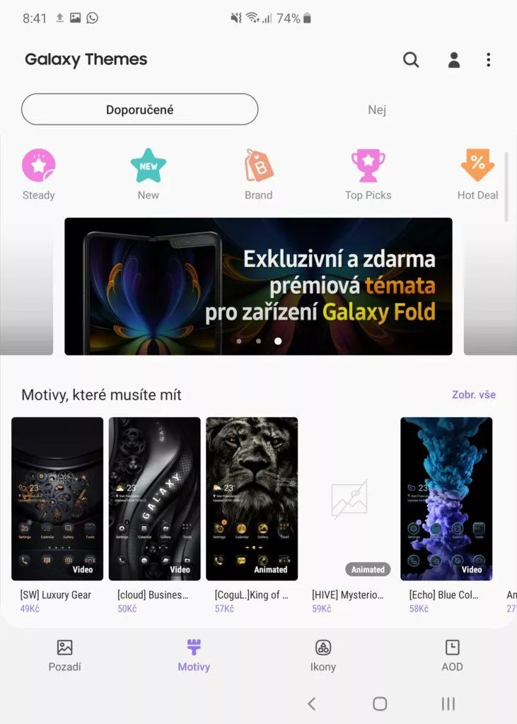 samsung galaxy fold hlavni displej temata
