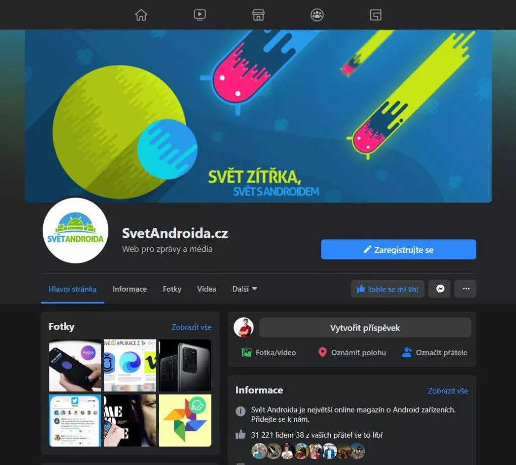tmavý režim Facebook desktop ukázka 7