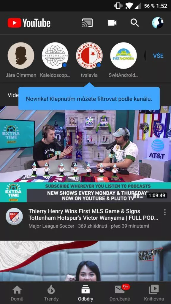 YouTube odběry filtrování videí podle kanálů náhled 1
