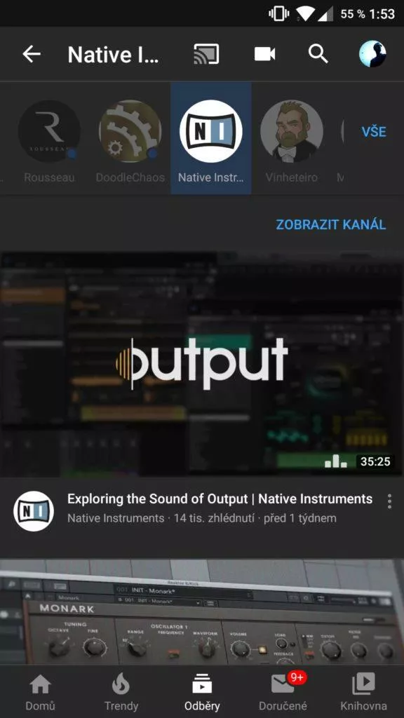 YouTube odběry filtrování videí podle kanálů náhled 2