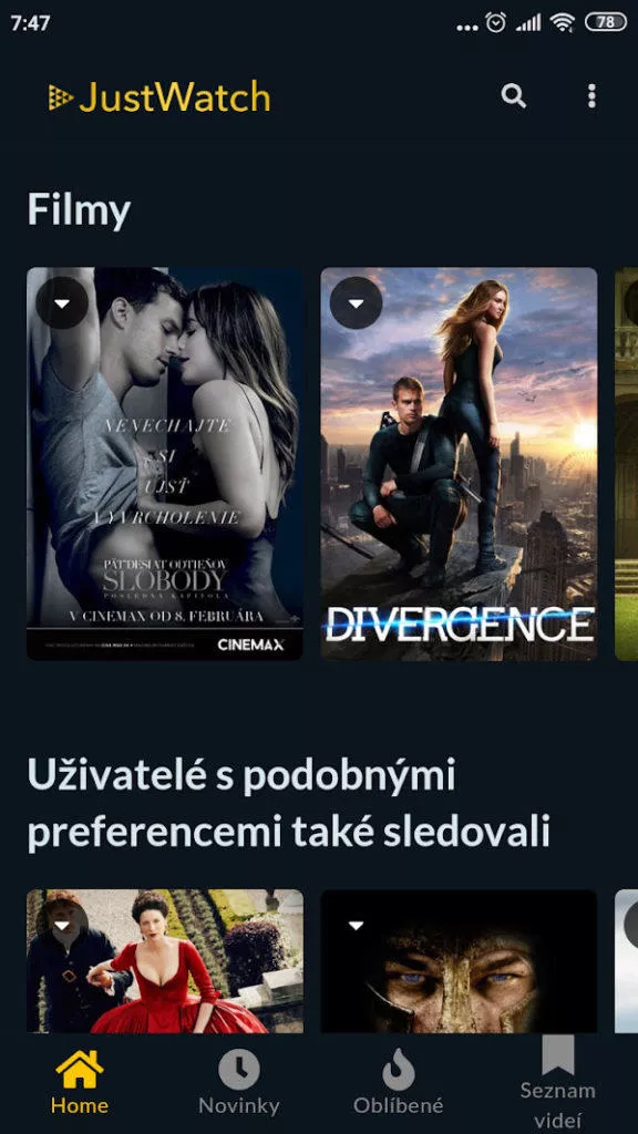 Aplikace JustWatch Android