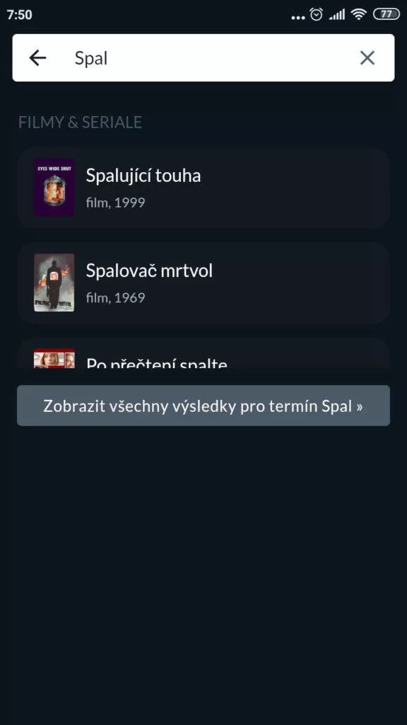 Android aplikace JustWatch firmy