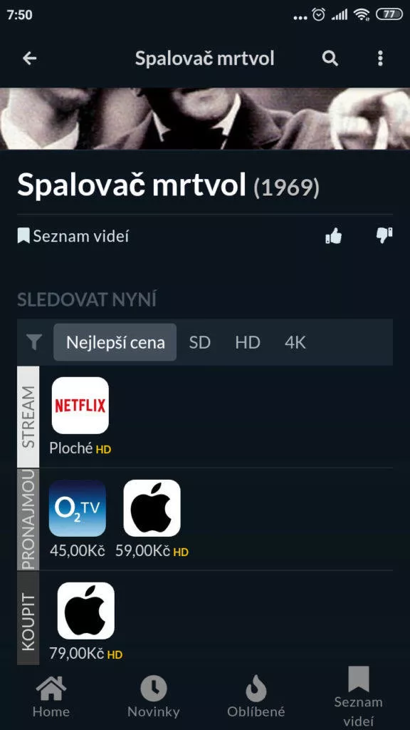 aplikace JustWatch spalovač mrtvolfirmy