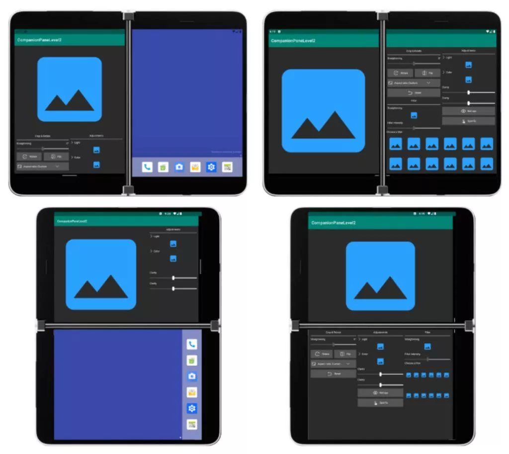 Microsoft Surface Duo vzhled aplikací ukázka Microsoft Surface Duo vzhled aplikací ukázka