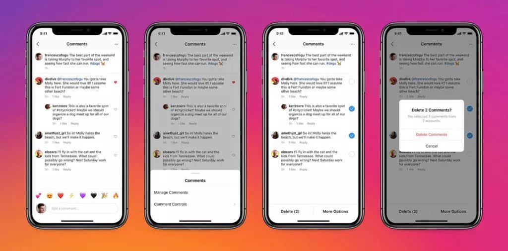 Instagram mazání připínání komentářů ukazka 1